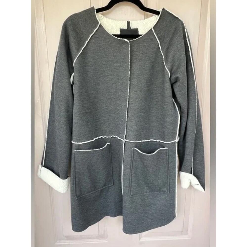Sanctuary Charcoal Coat Sherpa Jacket with Cream Lining | Size L